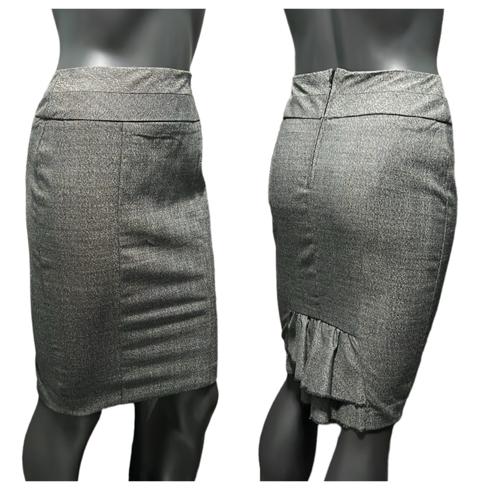 NWT IZ Byer Pencil Skirt With Ruffle Back Hem Gray Black XS Size 1, 25” Waist